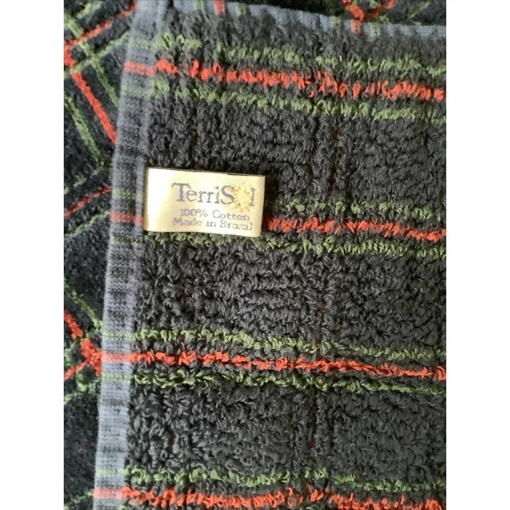 Vintage Terrisol Royal Blue  Checkered Red Green Hand Towel 15x26